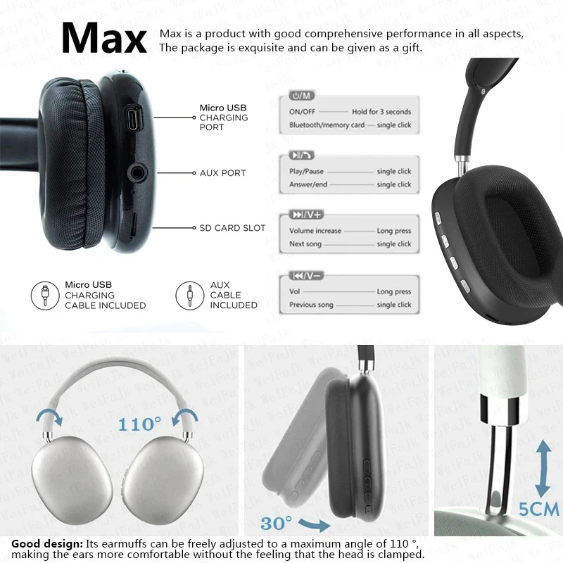 π P9 Wireless Headphones | Premium Sound & Comfort - Image 2
