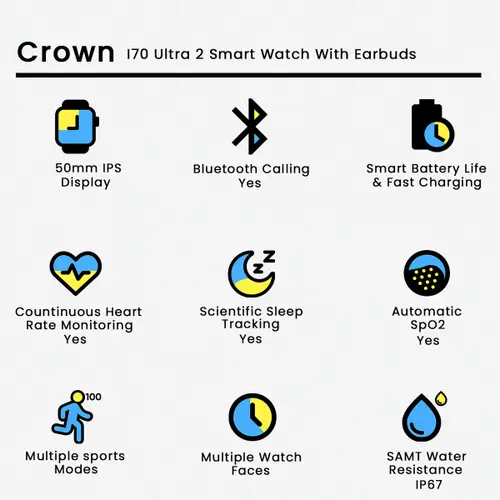 Crowm i70 Ultra 2 | Smart Watch & Earbuds Combo - Image 2