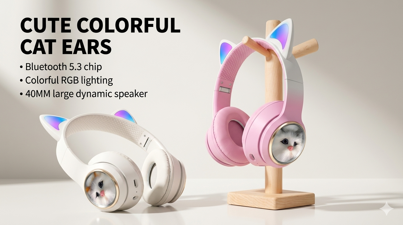 AKZ 609 Pink Cat Ear Wireless Headset - Image 3