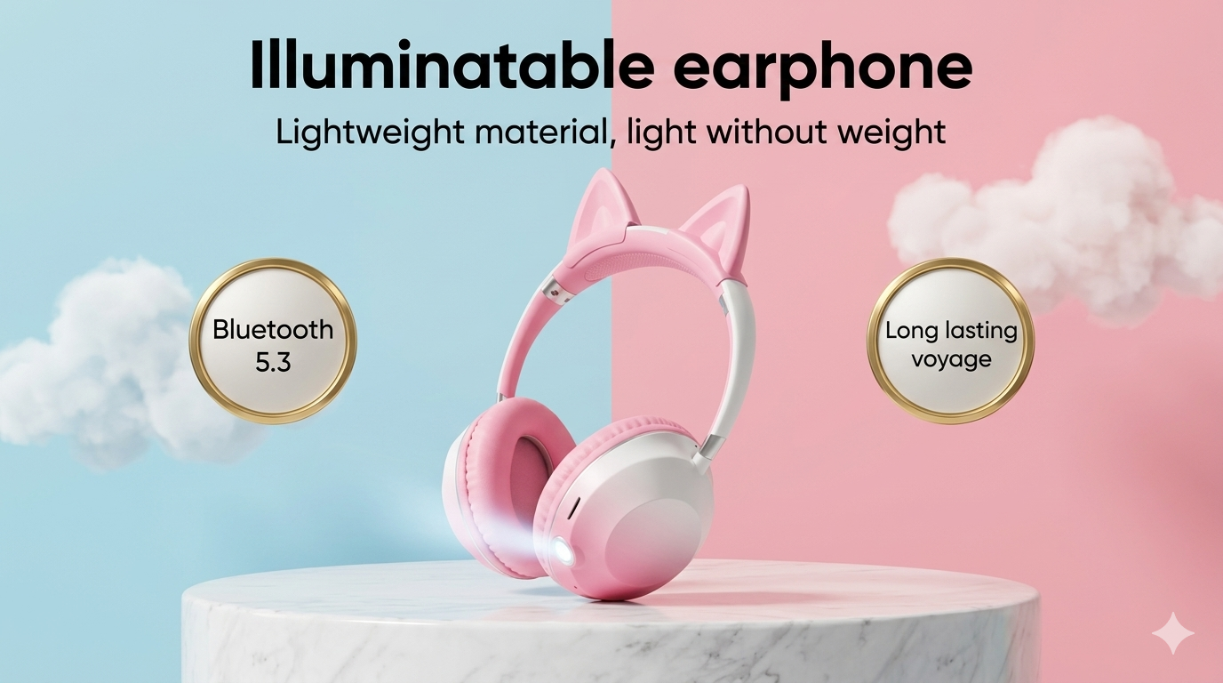 AKZ 609 Pink Cat Ear Wireless Headset - Image 2